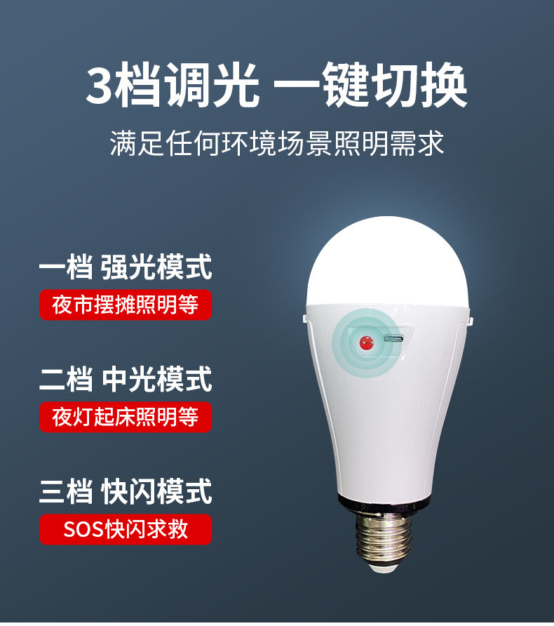Cross-border emergency bulb lamp Type-C emergency charging lamp wide-voltage dual-charge detachable battery emergency bulb pic 2