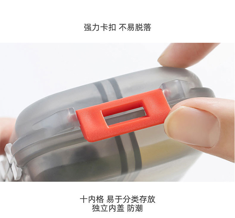 ins风药盒PP随身便携药丸盒透明10分格密封药品收纳盒跨境小药盒详情6