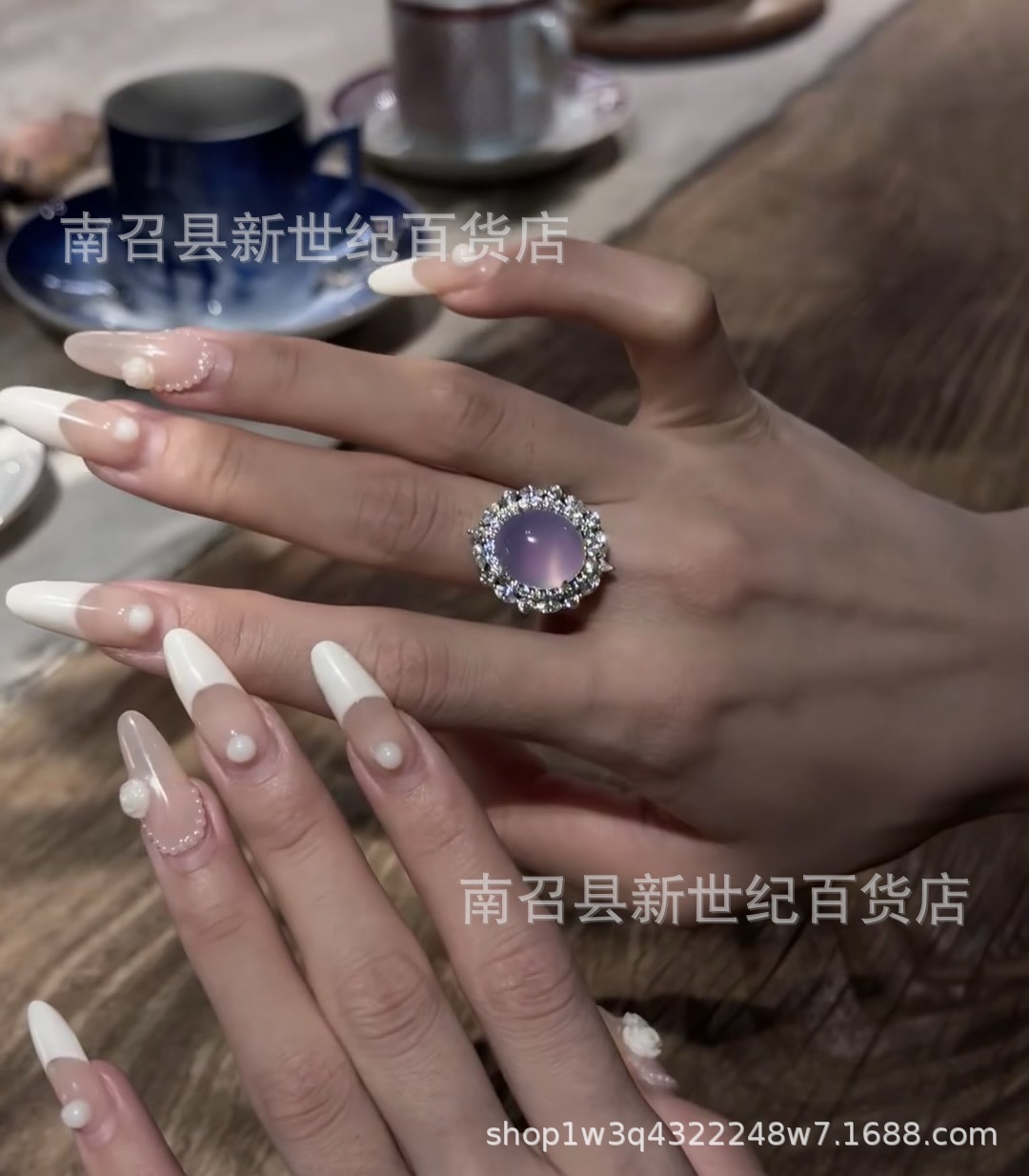 厂家直销 天然高冰紫玉髓玛瑙玉髓女士鸽子蛋戒指 轻奢镶嵌高级感 配套项链 精美礼盒包装详情3