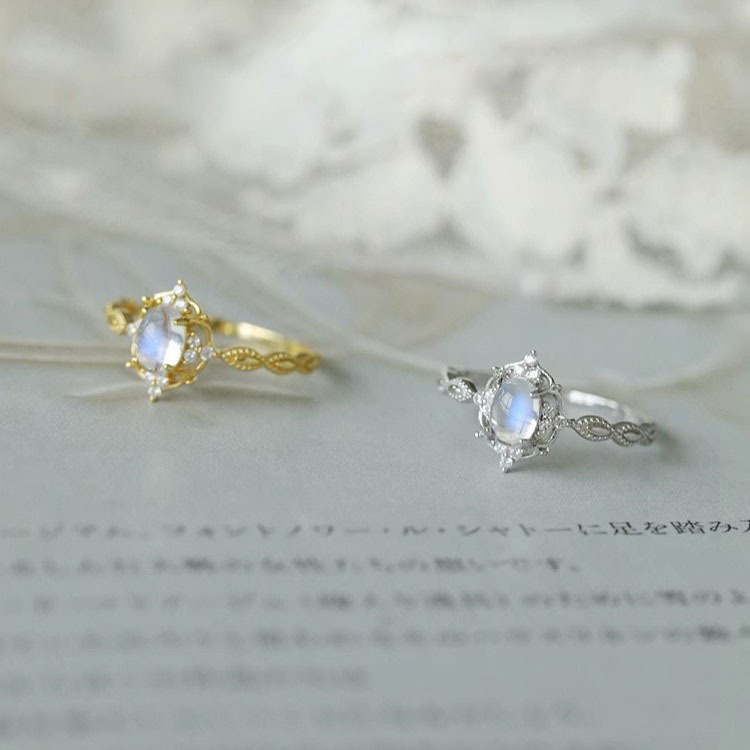 Moonstone plain ring for women, light luxury, niche and high-end feel, adjustable index finger ring, unique retro style open ring pic 6