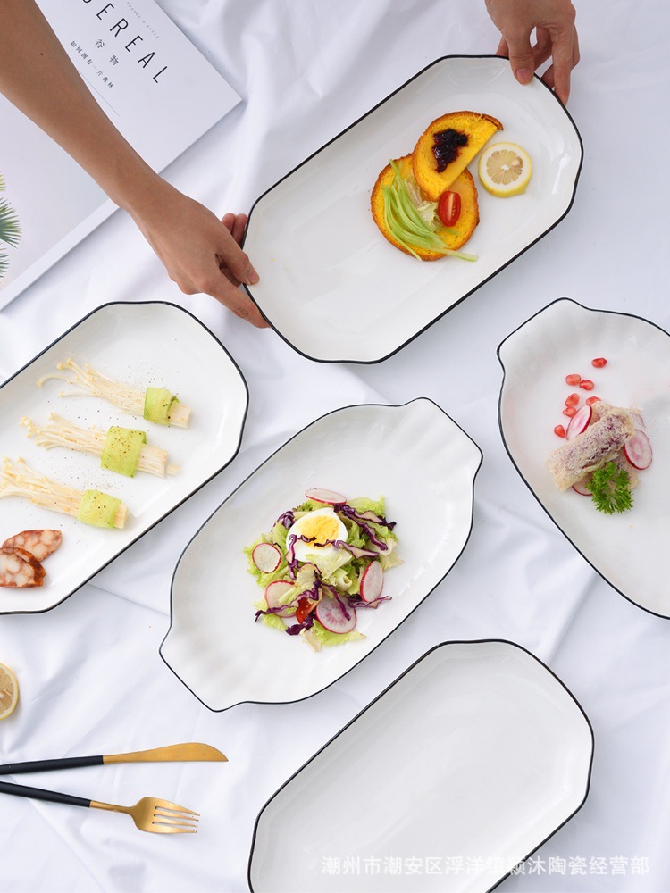Nordic style large fish plate, ceramic underglaze color square, high-end home 2024 new steamed fish plate, vegetable plate, fish plate pic 4