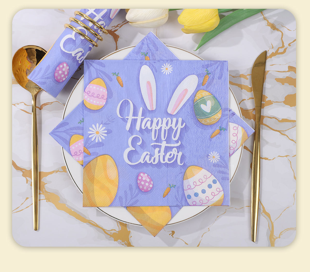 跨境happy Easter印花餐巾纸复活节一次性纸巾节日派对用品方巾纸一次性餐具套装详情10