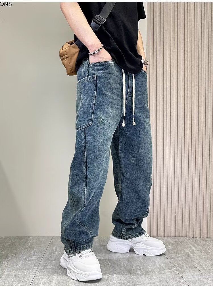 男士美式弯刀牛仔裤男秋季新款复古宽松直筒裤高街阔腿裤休闲百搭详情5