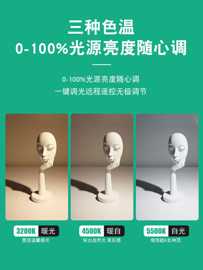 三色遥控摄影灯美食补光灯直播摄影灯泡柔光箱详情11