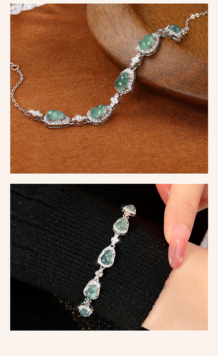 天然蓝水翡翠危料葫芦手链纯银s925国潮风爆闪精致高级链条轻奢详情9