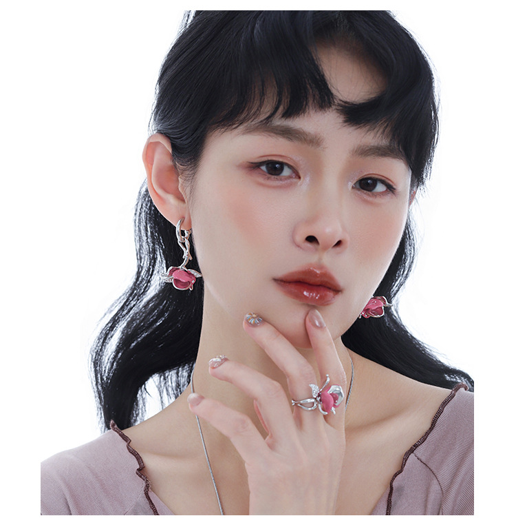 原创设计玫瑰系列耳环女夸张高级感小众轻奢独特精致百搭耳饰批发 pic 8