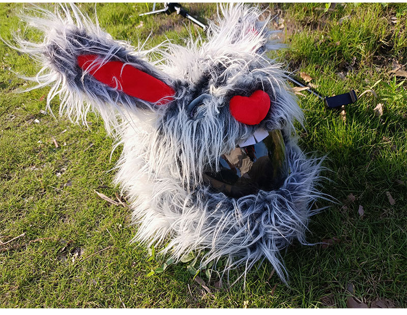 A niche rabbit-shaped personalized riding cartoon plush helmet, headgear, motorcycle face mask, long-haired hat decoration, and a street style pic 13