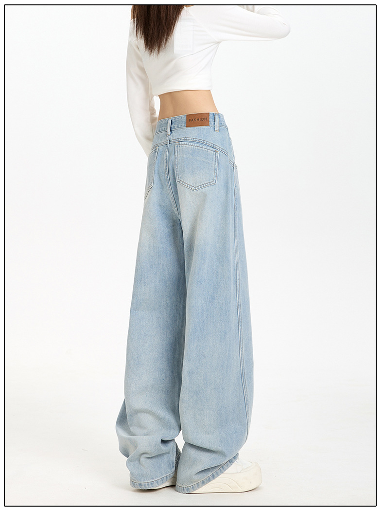 丹宁蓝色宽松廓形弯刀牛仔裤女2025年秋季新款高腰显瘦直筒阔腿裤详情29