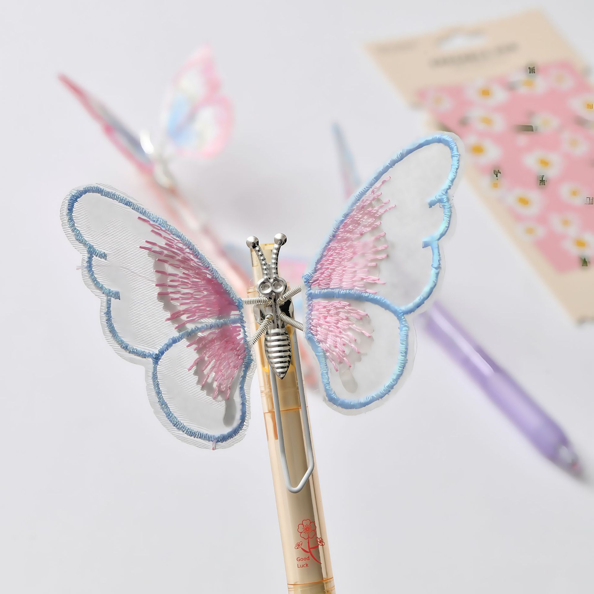 Chenxi butterfly-shaped press erasable gel pen Crystal blue Student black stationery wholesale erasable pen pic 8
