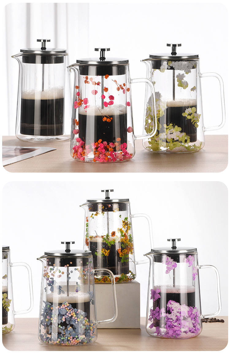 干花双层玻璃法压壶耐热咖啡壶保温咖啡器具家用过滤冲茶器分享壶详情16