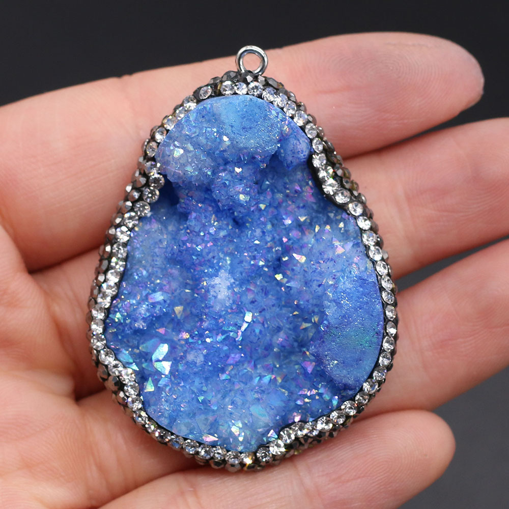 Natural semi-precious stone irregularly shaped agate crystal bud diamond-encrusted edge pendant DIY jewelry accessory, handcrafted wholesale pic 10