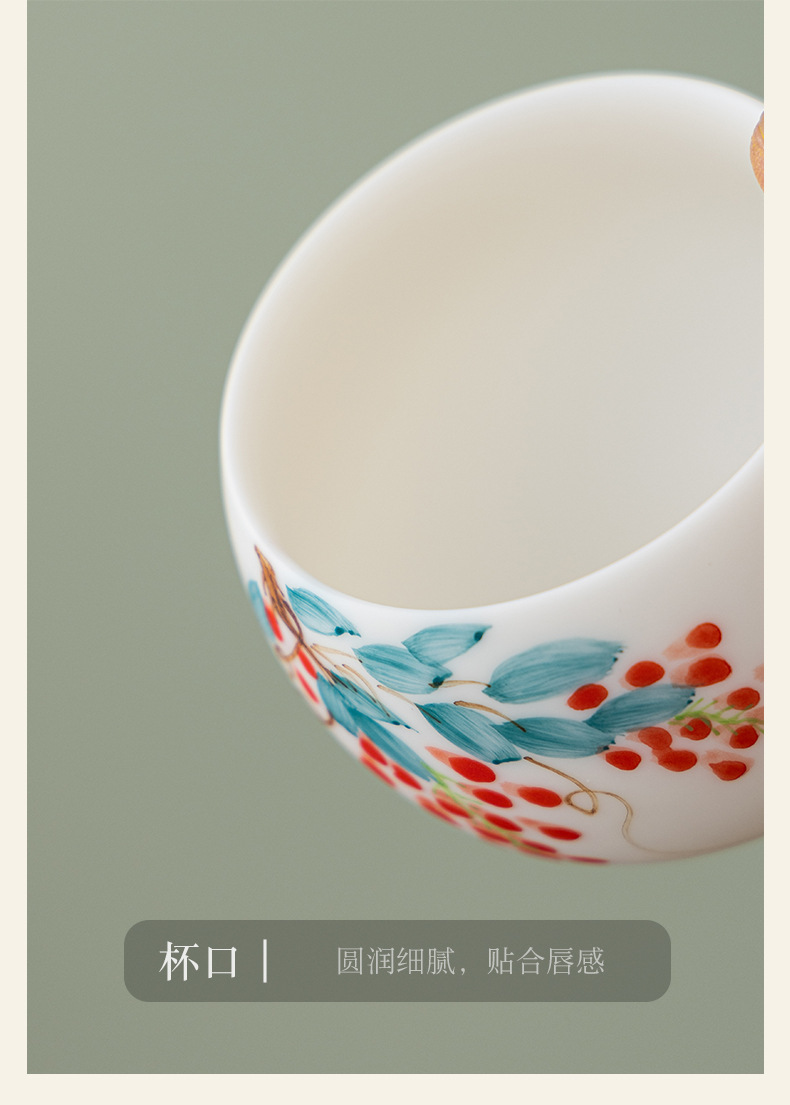 手绘素烧羊脂玉瓷主人杯伴手礼茶杯中国白茶具商务礼品套装品茗杯详情18