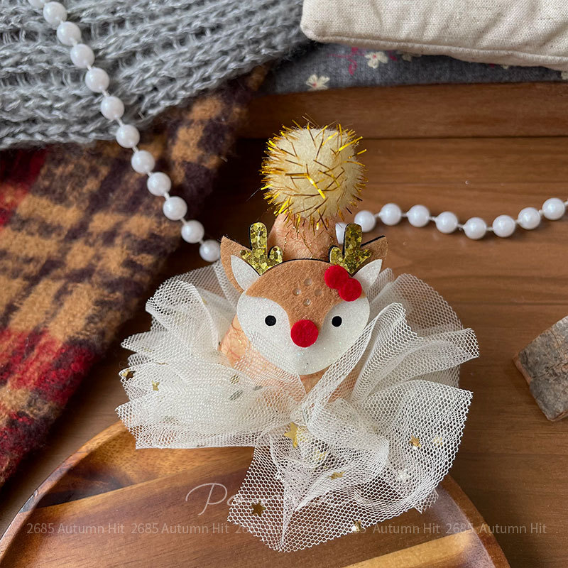 New Korean-style Christmas-themed fabric handcrafted hair clips for children, cute side clips, versatile hair accessories, girl clips, Christmas fun hair clips, Christmas hats, deer shaped plush mesh decorations, festive and joyous girl headwear pic 6
