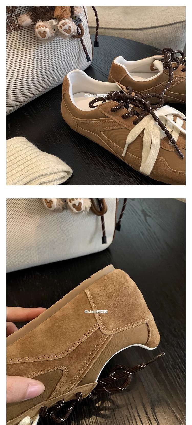 苏茵茵同款 韩国女高~2025复古鸳鸯鞋带休闲鞋运动德训鞋女阿甘鞋详情16