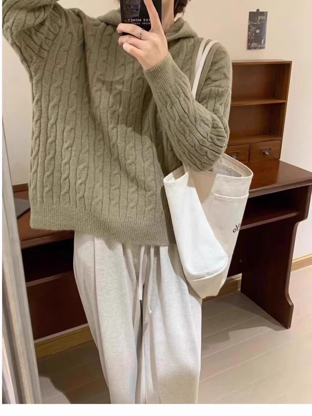 100羊毛连帽针织衫女冬休闲慵懒麻花帽衫毛衣显瘦内搭休闲羊绒潮详情11