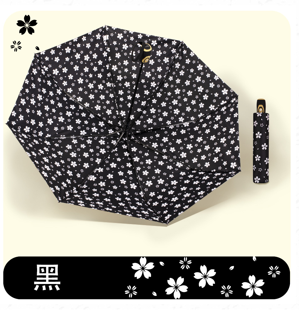 【出欧美】小碎花三折自动伞外贸雨伞彩色图案190T碰击布详情9