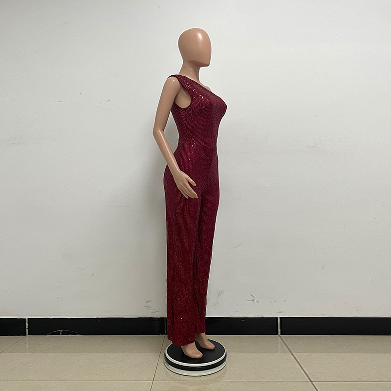 新中式无袖连体衣独立站夏季单肩亮片连体裤女批发详情47
