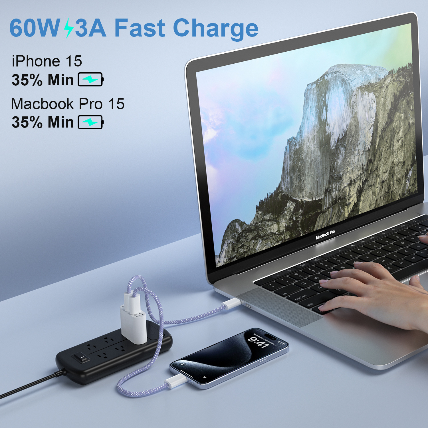 新款马卡龙编织type-c60W,240w快充数据线适用于苹果15pd快充详情3