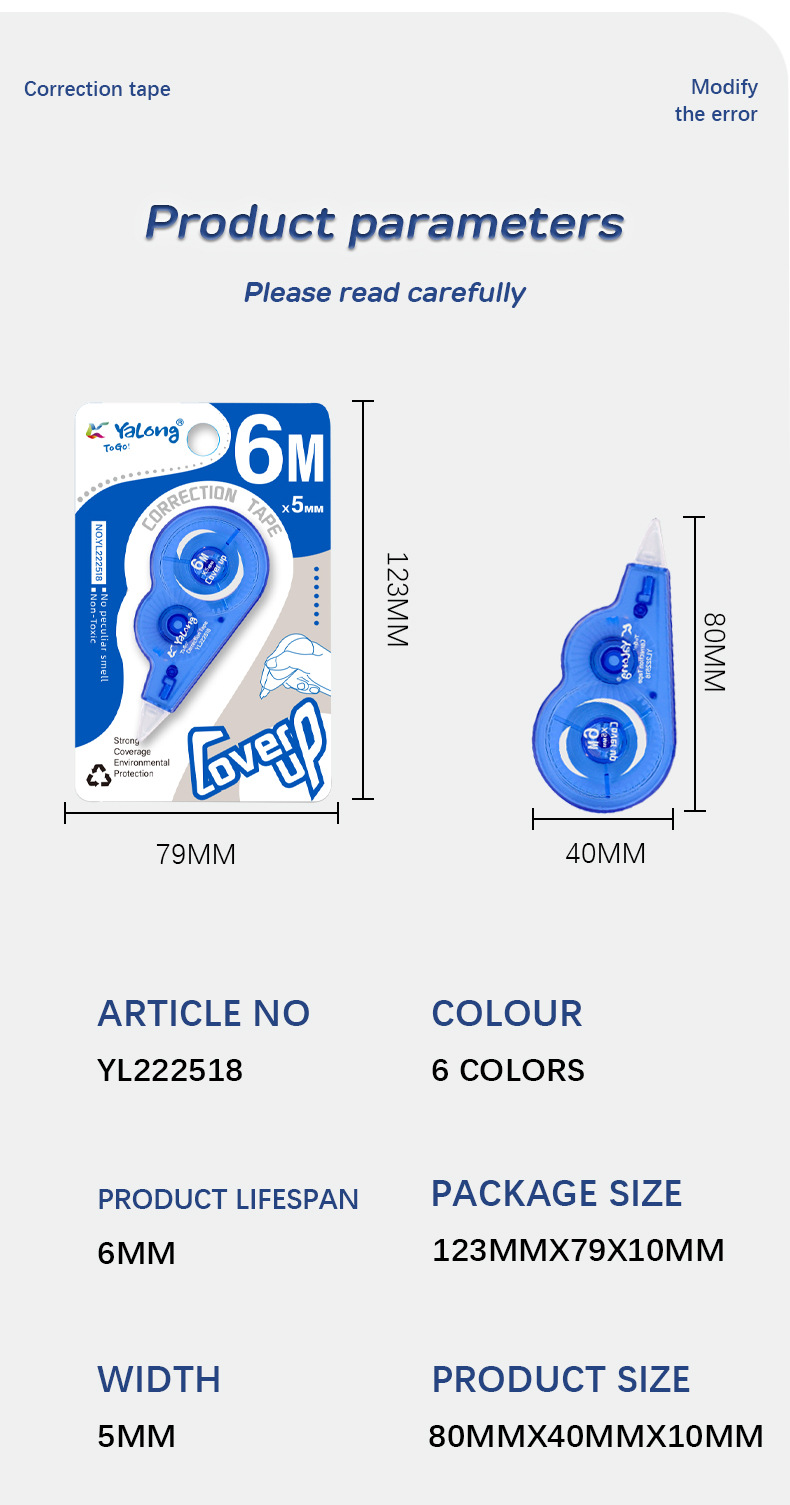 Yalong Cross-border Student Wholesale 6m correction tape for text correction stationery for students and offices pic 7