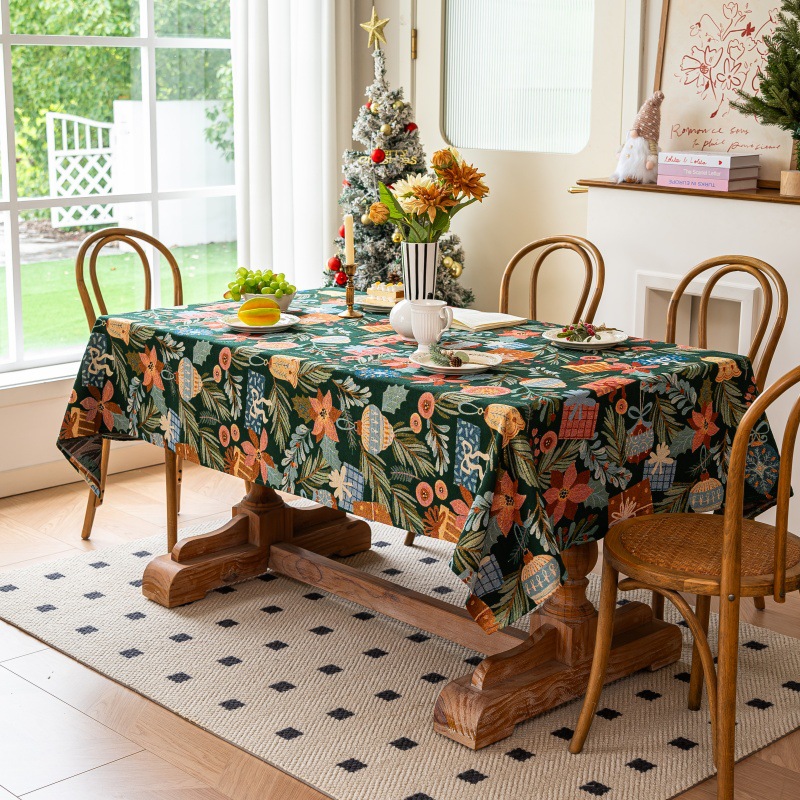 乐轩秀红色新年圣诞节桌布提花加厚轻奢高级氛围感长方形餐桌台布详情31