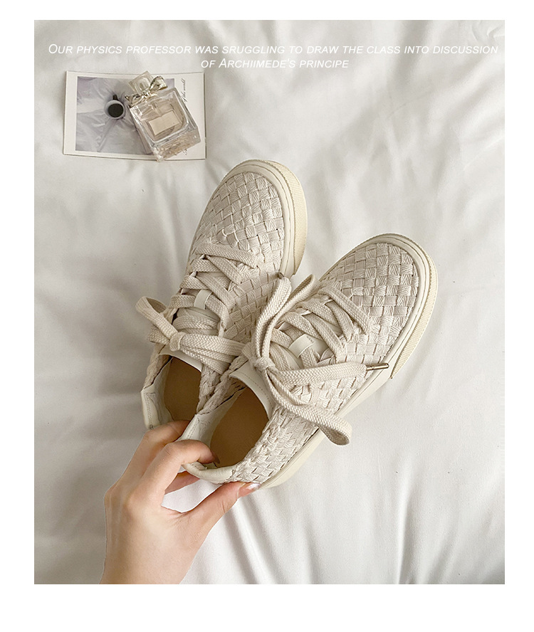 2024秋款！小众设计编织板鞋男女春秋透气休帆布鞋平底大码休闲鞋详情21