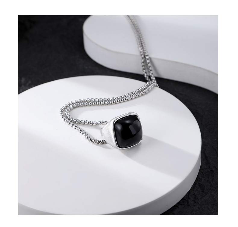 Obsidian pendant necklace, simple and cold style for women, sweater chain, versatile and stylish, and a niche silver collarbone chain on Instagram pic 9