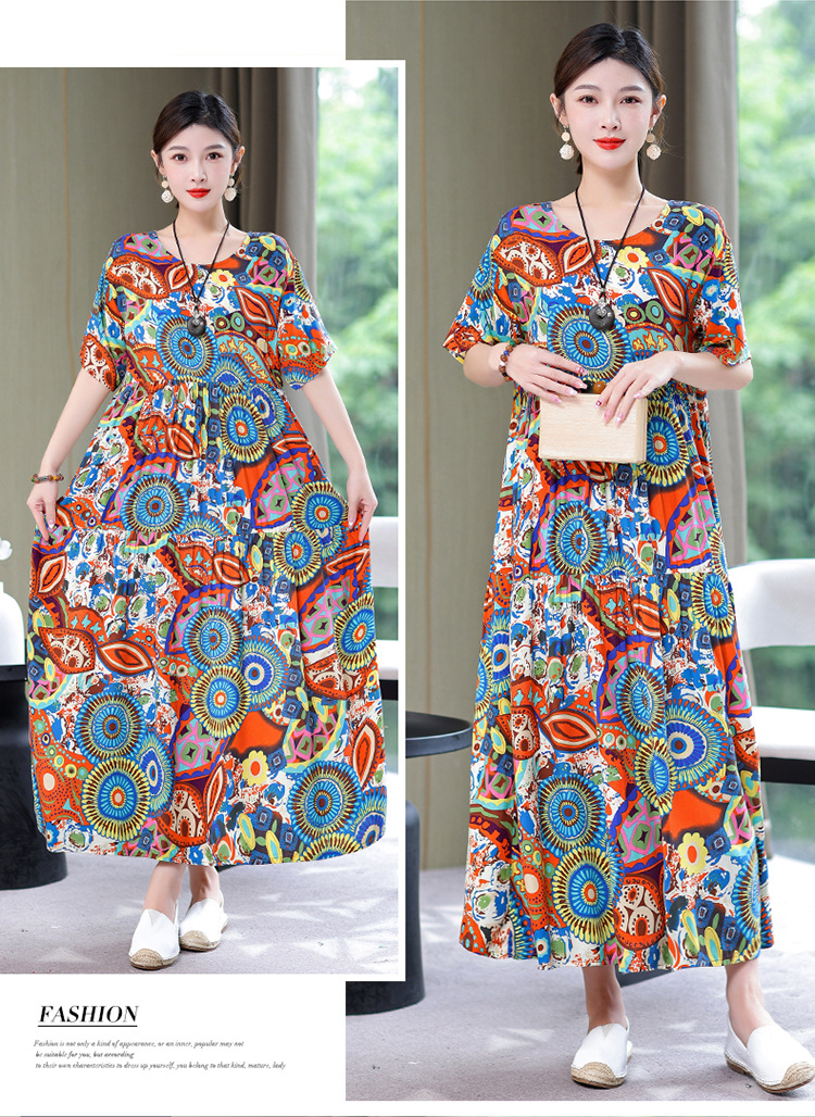 妈妈棉绸连衣裙夏季中老年女装短袖高端气质外贸人造棉裙子有口袋详情26