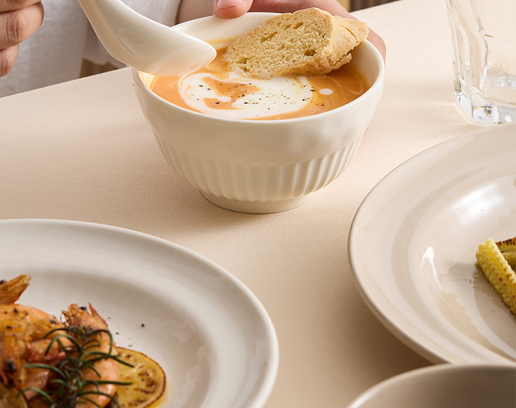 Yogurt cream-style tableware, high-end bowl and plate set, home bowl and chopsticks combination, ceramic rice bowl, soup bowl, vegetable plate pic 14