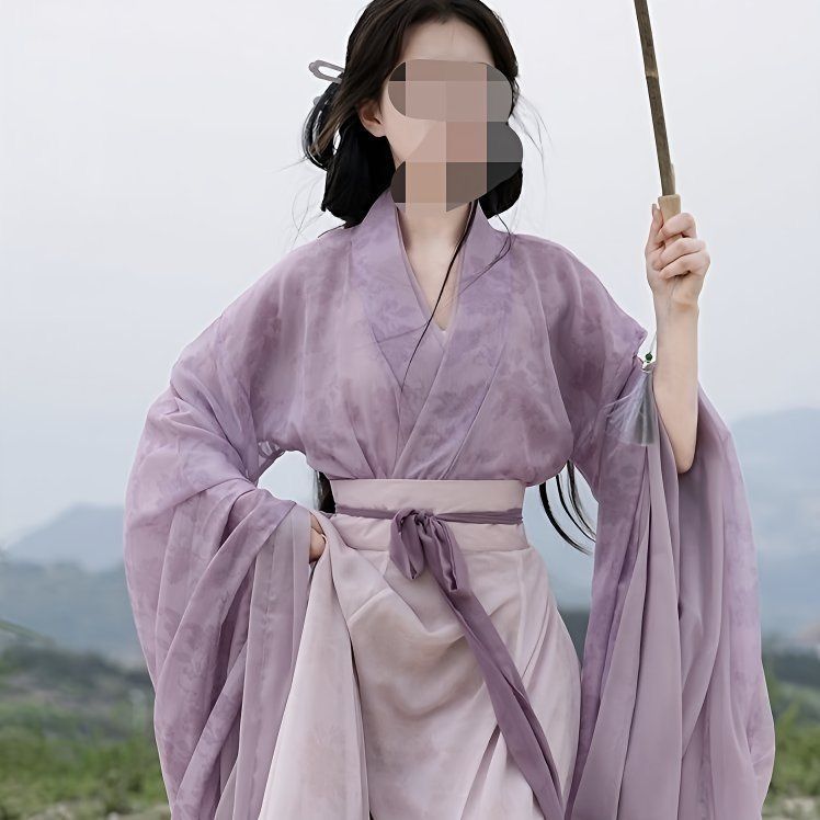 国潮-魏晋风成人汉服女学生印花交领广袖中国风八破裙古装日常详情3