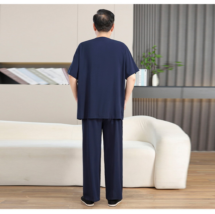 中老年棉绸男士开衫爷爷居家服套装唐装短袖长裤睡衣休闲爸爸装夏详情8