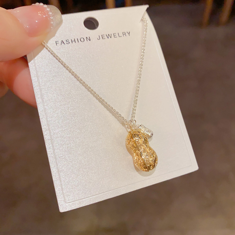 小众时尚简约金银撞色好事花生吊坠项链女个性轻奢百搭锁骨链批发详情9