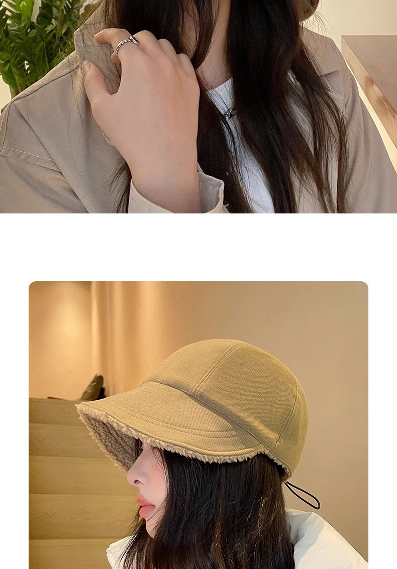 赵露思同款帽子女秋冬渔夫帽大头围大脸适合加厚保暖羊羔毛鸭舌帽详情11