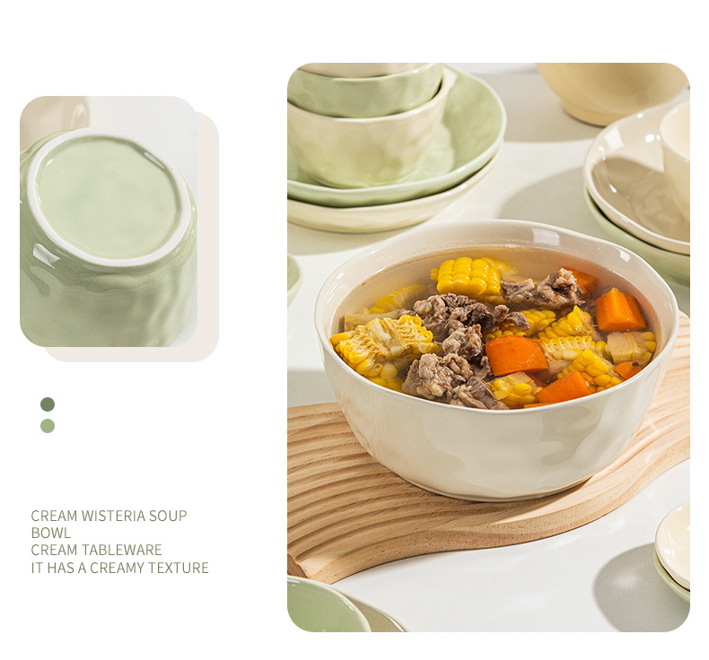 Underglaze French cream-style ceramic bowl and plate set, high appearance level, simple soup bowl, home 2025 new style pic 21