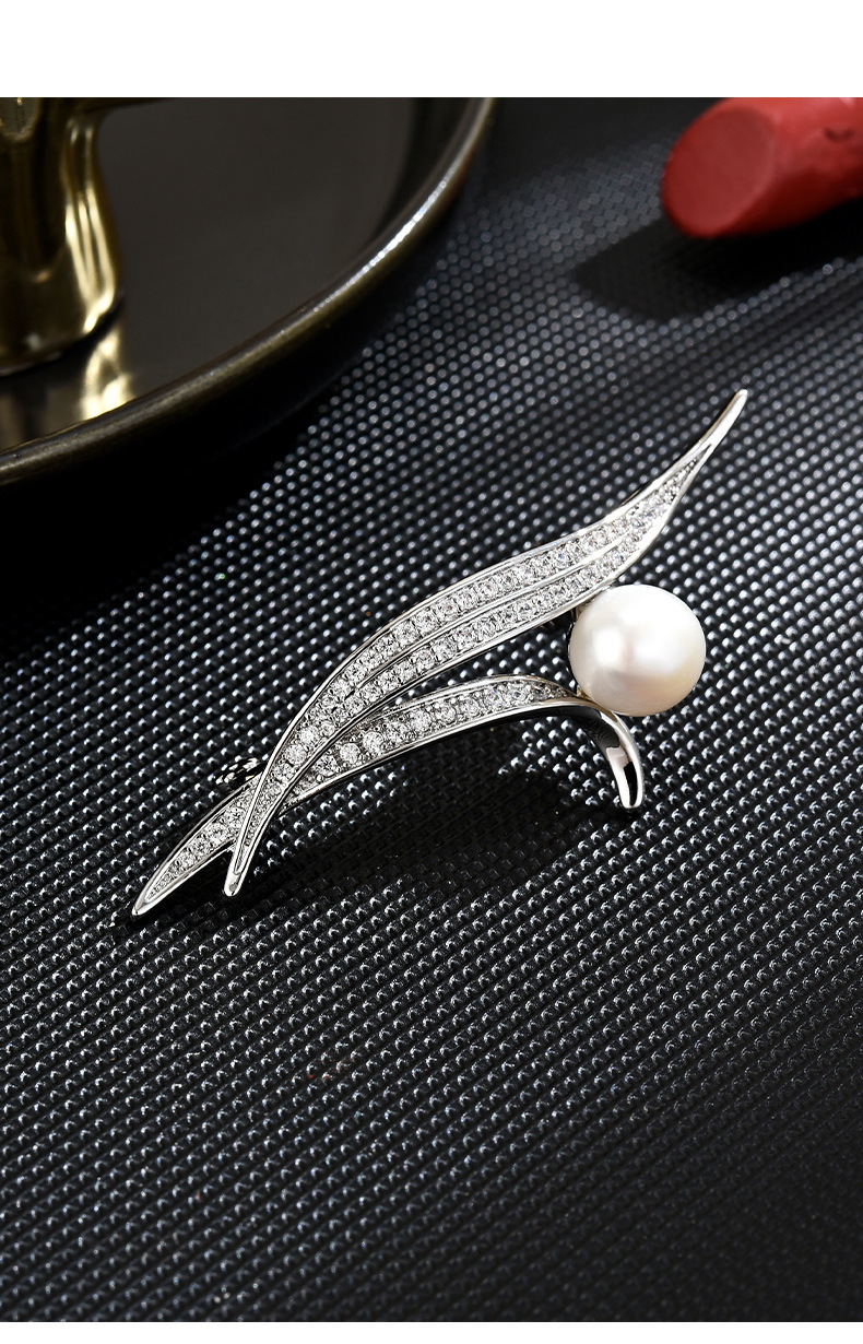 简约复古植物锆石胸针高档配饰品气质胸花别针日韩百搭珍珠胸针详情7