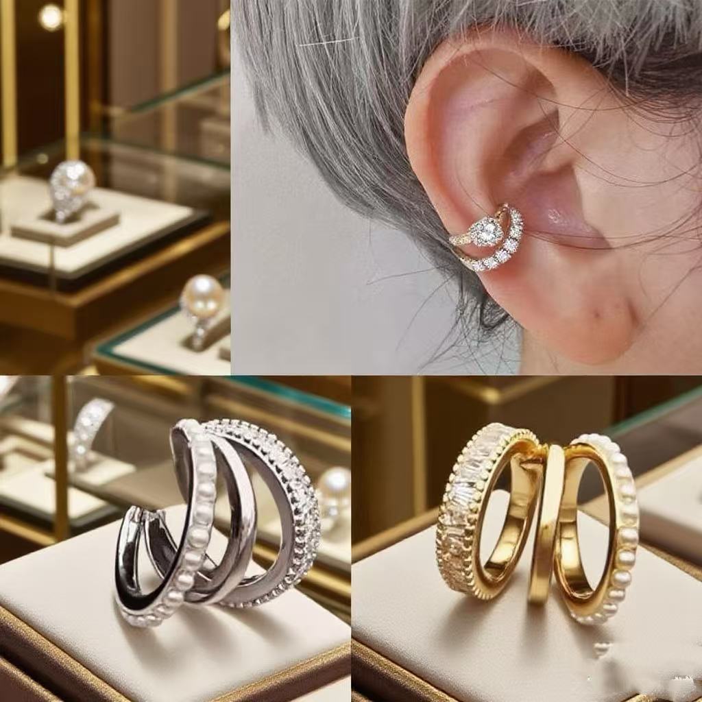 无耳洞多层珍珠锆石耳骨夹款轻奢饰品个性迷你气质小众设计师耳环详情7