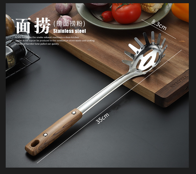 Thickened stainless steel woks, household kitchenware sets, spatulas, soup spoons, frying spatulas, hot pot strainers, stainless steel spoons in stock pic 44