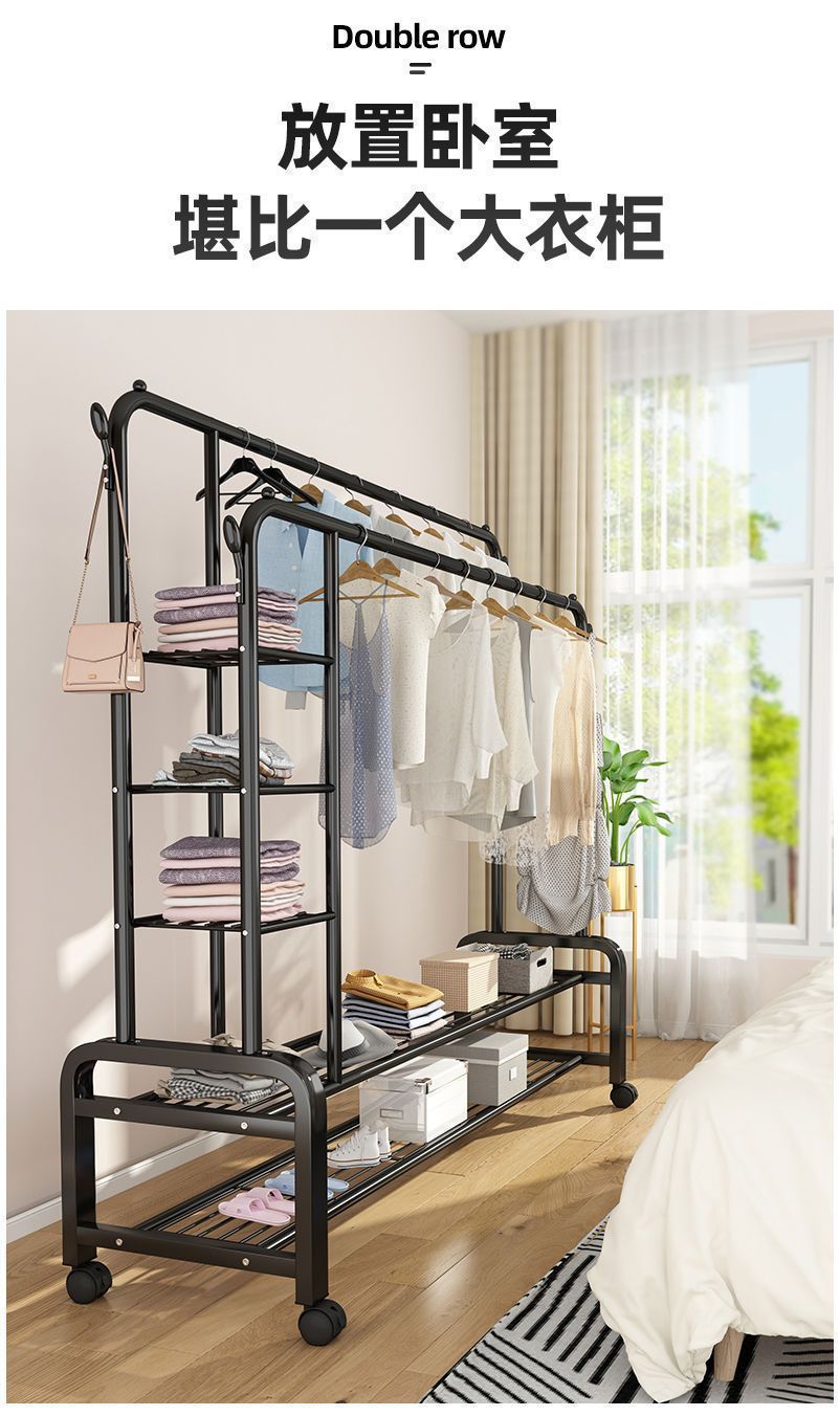 简易晾衣架落地家用卧室挂衣服架子宿舍室内阳台晒衣架折叠凉衣杆详情11