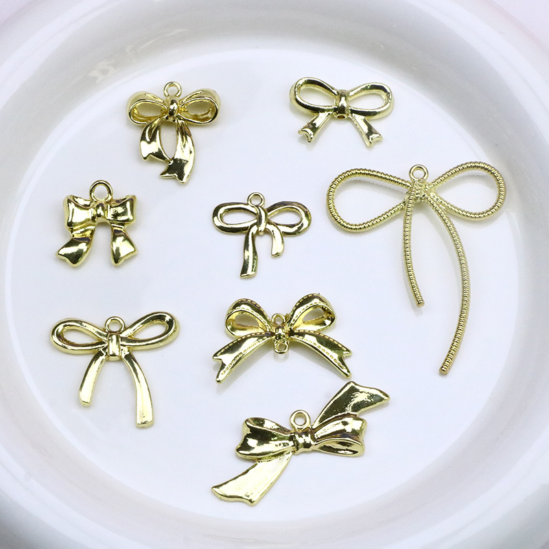 ins alloy retro gold bow double hanging Single hanging through-hole pendant collection, DIY jewelry accessories, handcrafted materials pic 4