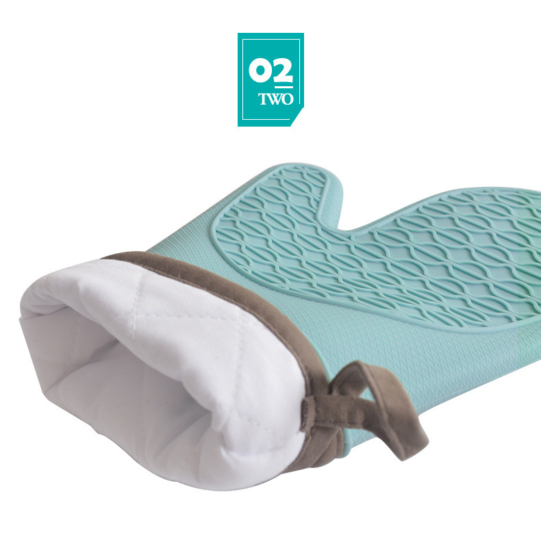 【 Chi Jia 】 Wavy short, cotton-padded, thickened, microwave oven, baking, heat-insulating and heat-resistant fabric silicone gloves pic 3