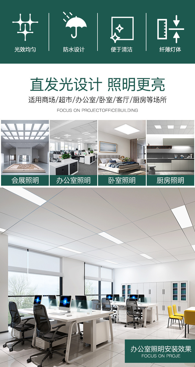 led面板灯600X600嵌入工程灯卫生间厨房浴室集成超薄吊顶灯平板灯详情2