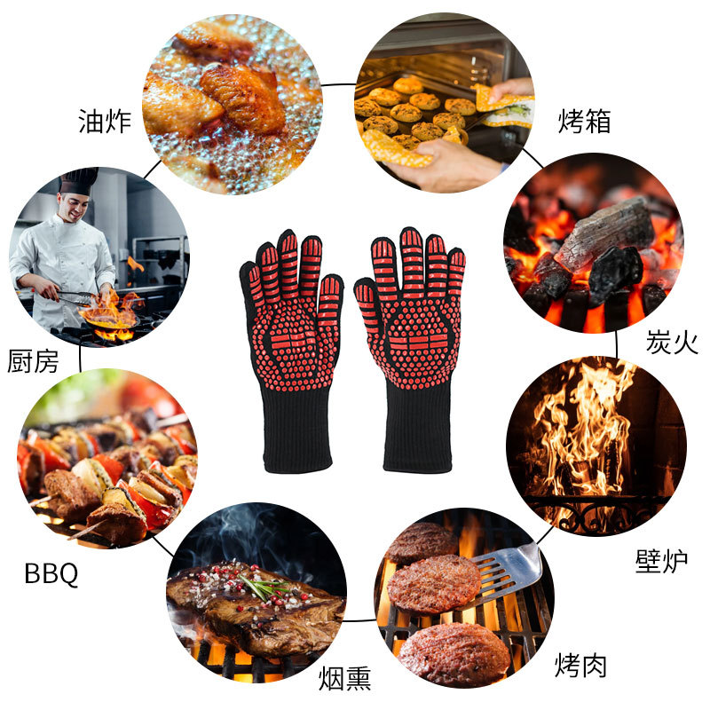 现货耐高温800度BBQ阻燃防火烧烤五指手套隔热硅胶微波炉烤箱手套详情9