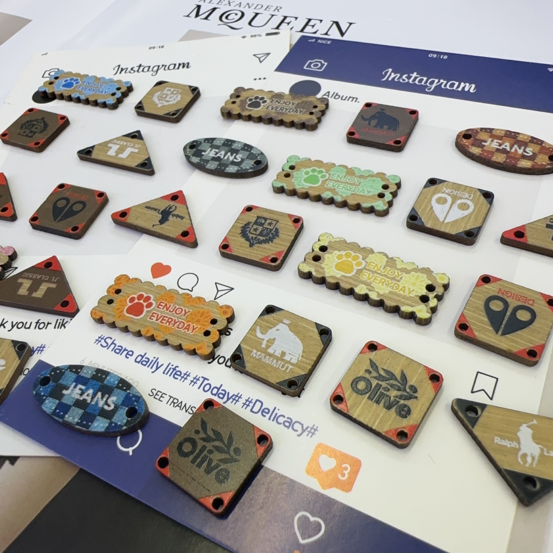 d jewelry accessories: Bamboo, wood, printed, handcrafted characters, wooden nameplates, solid wood buttons, various shapes in stock pic 16