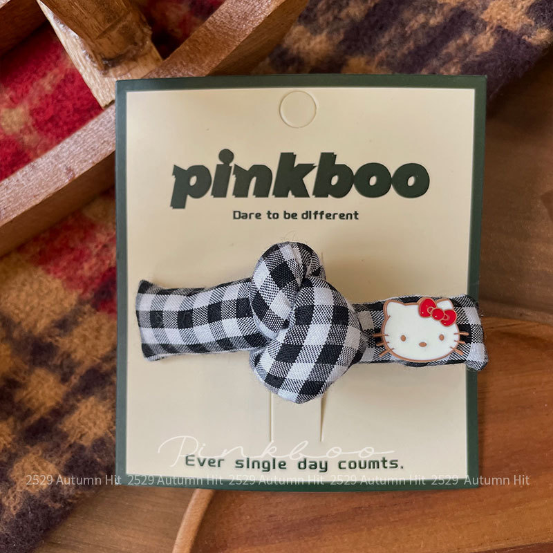 New Korean-style checkered bow kt hair clip for girls, leopard print side fringe clip, cute hair accessory for girls, kt decorative knot-shaped hair clip, checkered/leopard print style, fashionable, cute and personalized headwear for girls pic 6