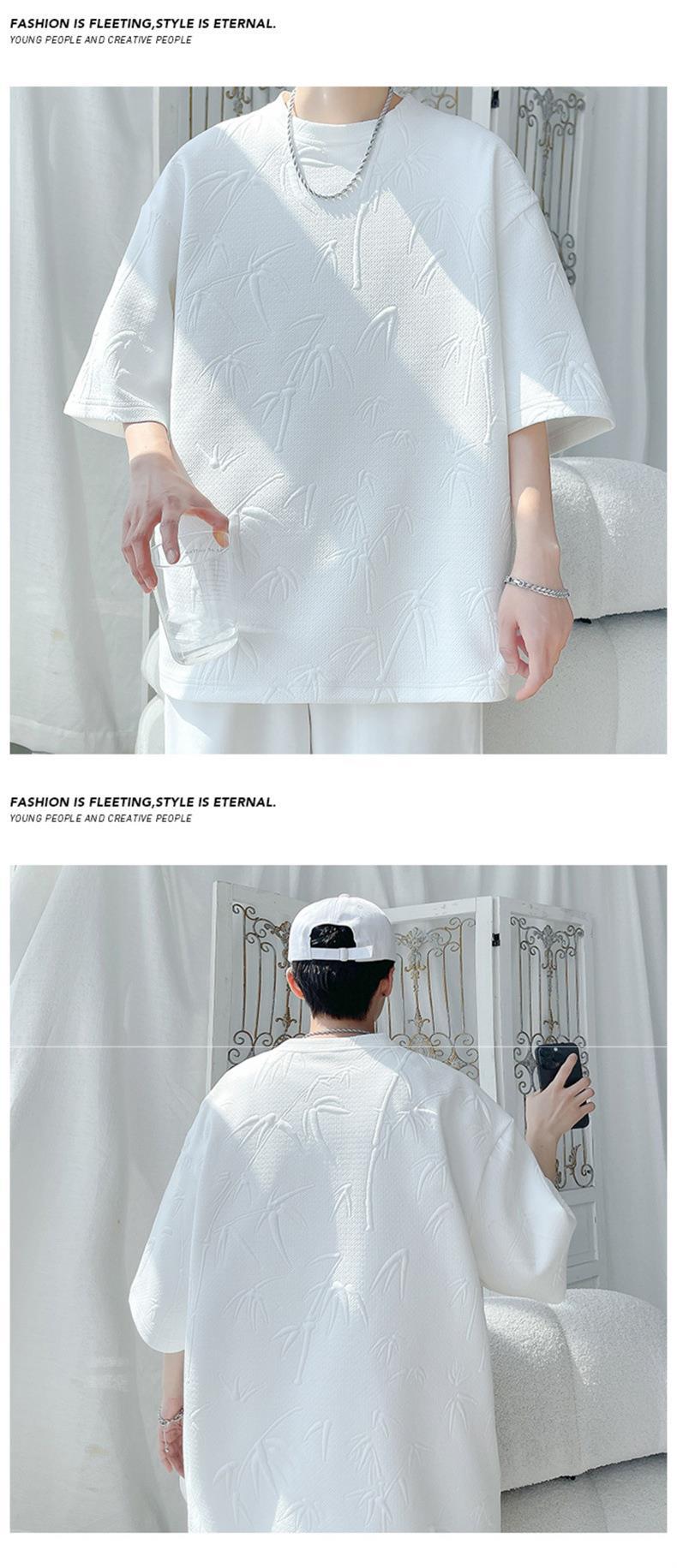 New Chinese-style short-sleeved T-shirt for men, 2024 summer, Bamboo trendy brand base, loose five-and-a-half-sleeved for students pic 4