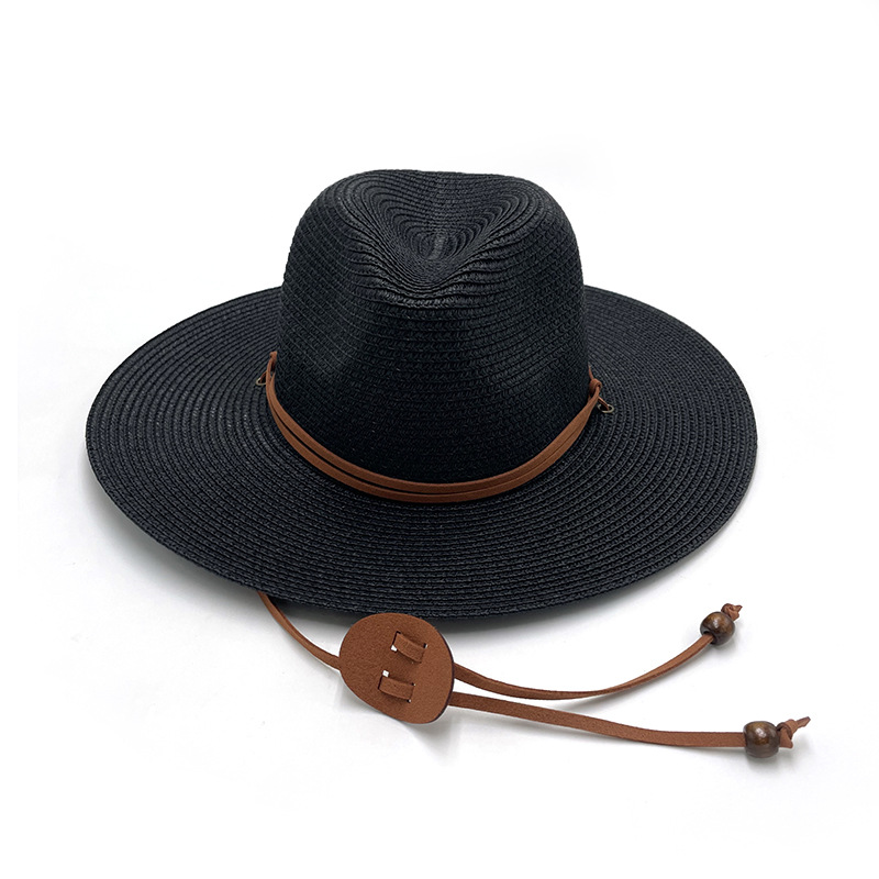 跨境爆款夏季草帽韩国绒绳巴拿马礼帽男女牛仔遮阳防晒帽子详情7