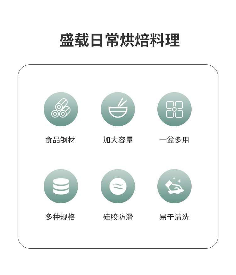 跨境专供不锈钢打蛋盆加厚带盖防滑彩色硅胶底带刻度烘培沙拉盆碗详情2