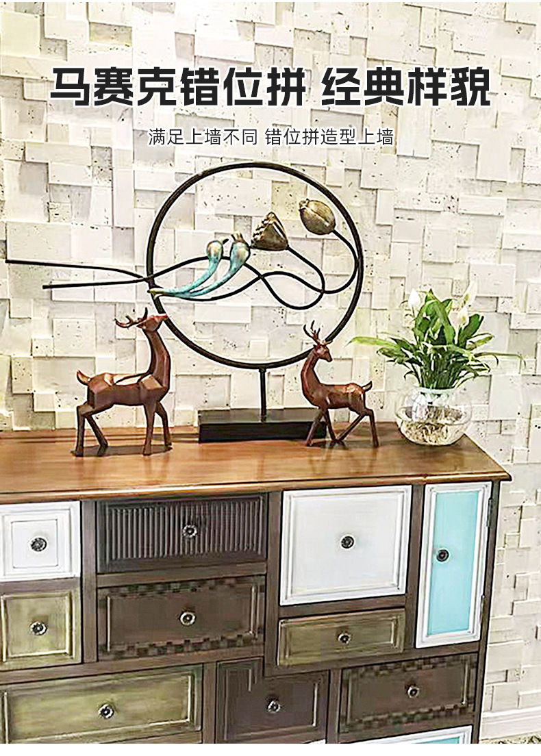 洞石马赛克外墙米白马赛克洞石软瓷墙贴通体砖凹凸面墙板酒店背景绿生新材料详情4