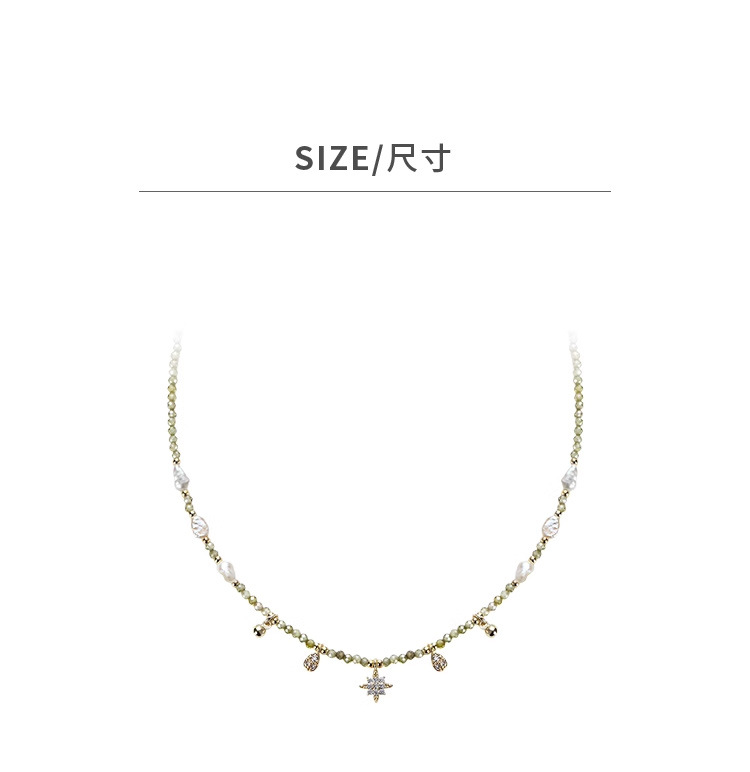 橄榄绿锆石串珠天然巴洛克淡水珍珠项链女轻奢小众锁骨链颈链饰品详情2