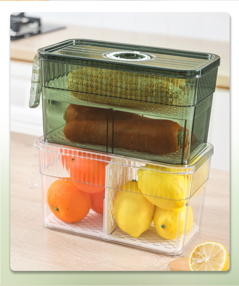 冰箱收纳盒带手柄食品级冰箱计时保鲜盒pet冰箱蔬菜收纳盒分隔详情11