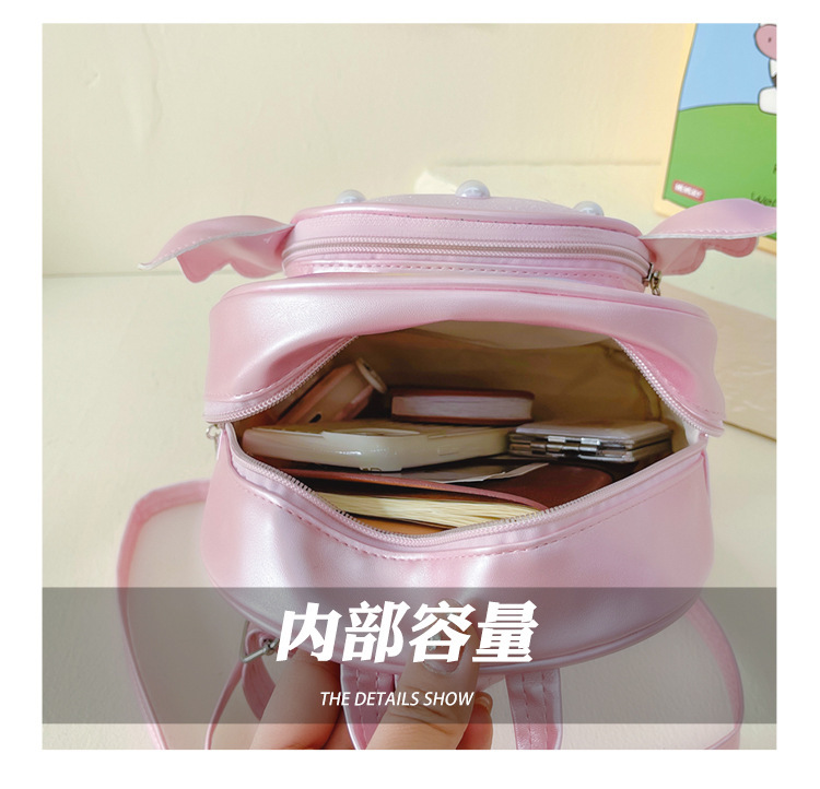 Rainbow gradient sequin backpack, pearl shell pattern, pink bow, outdoor hiking canvas schoolbag, lightweight and durable pic 10